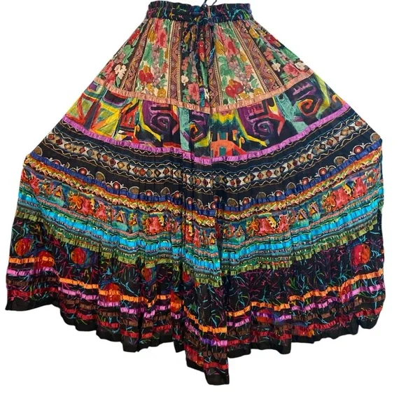 VTG SOFT SURROUNDINGS Boho Gypsy Kamala Jungle Print Maxi Skirt Size Large - Picture 3 of 7